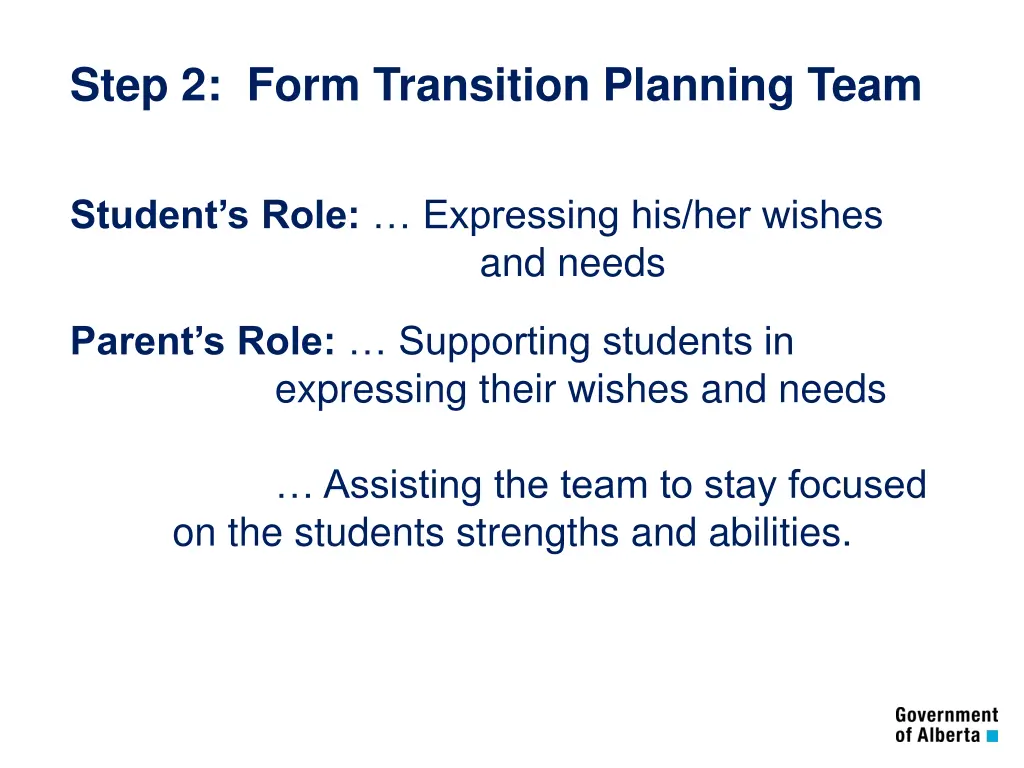 step 2 form transition planning team