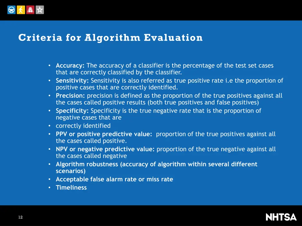 criteria for algorithm evaluation