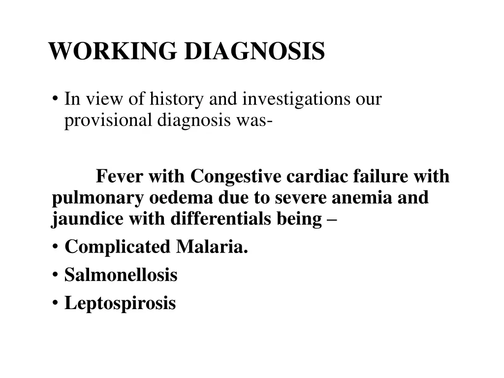 working diagnosis