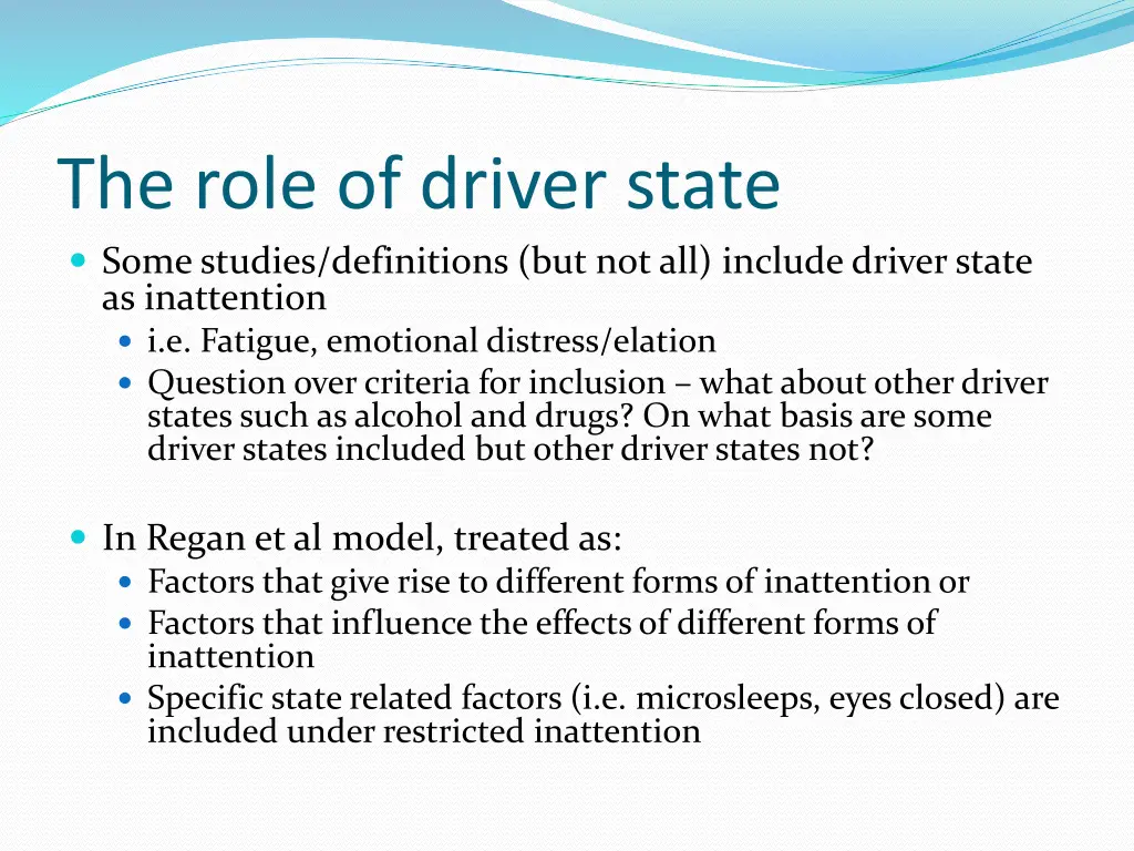 the role of driver state some studies definitions