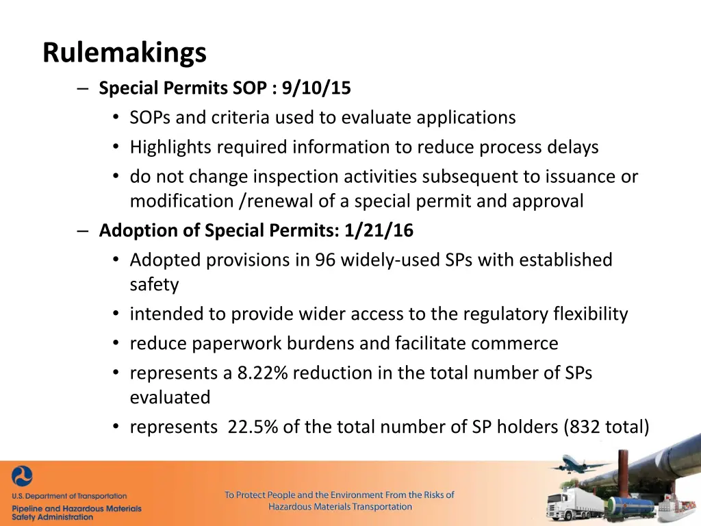 rulemakings special permits sop 9 10 15 sops