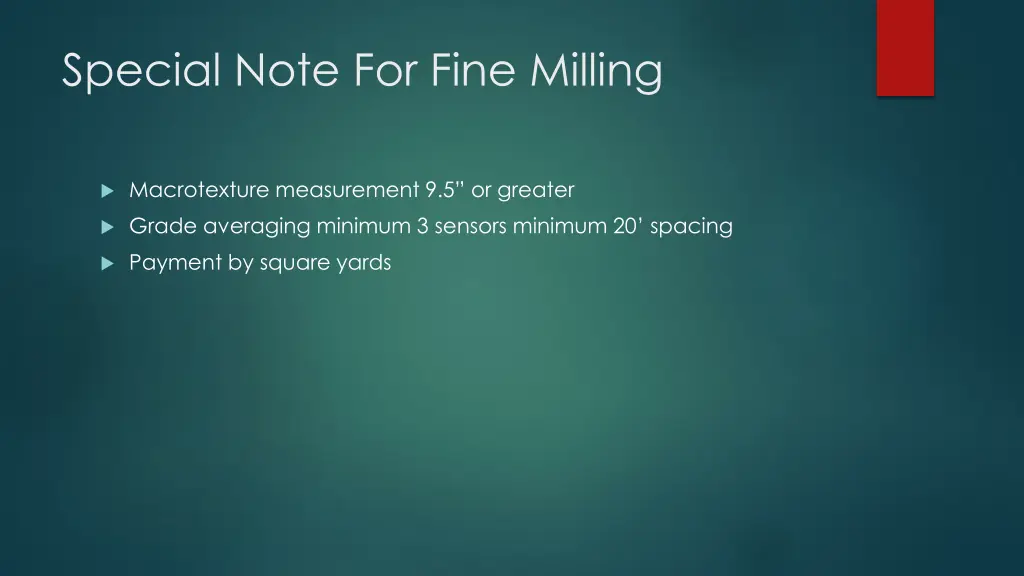 special note for fine milling 1