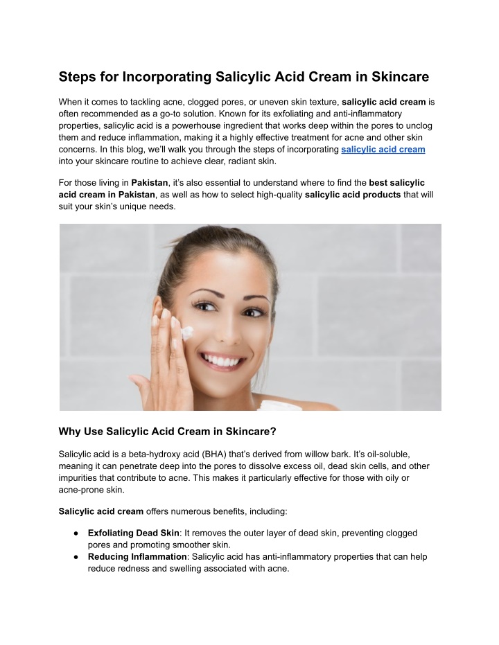 steps for incorporating salicylic acid cream