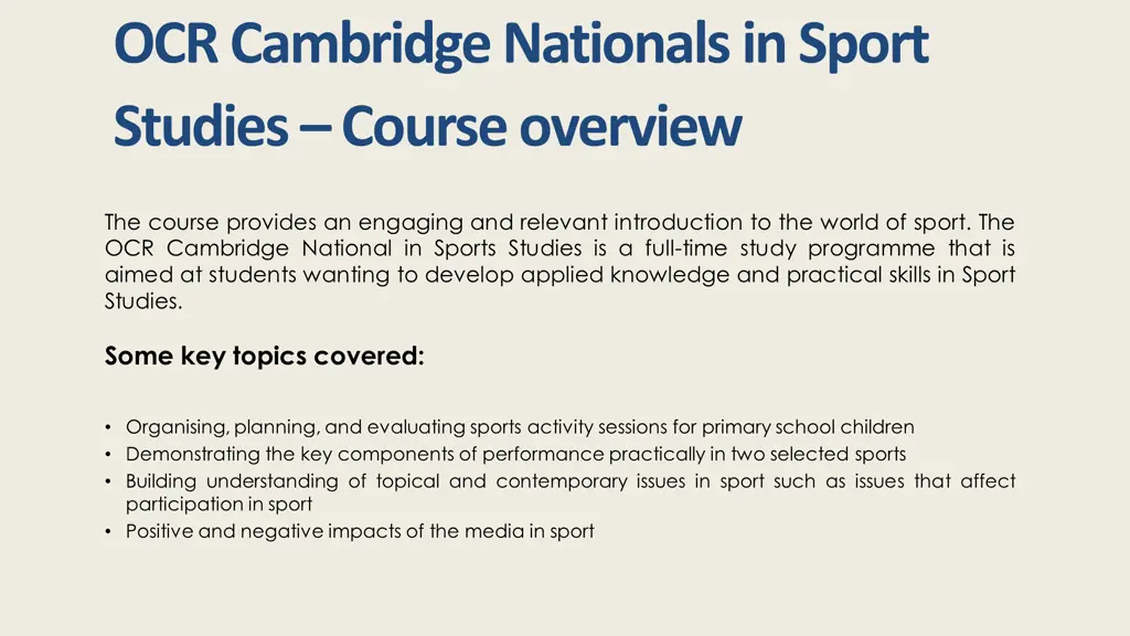 ocr cambridge nationals in sport studies course