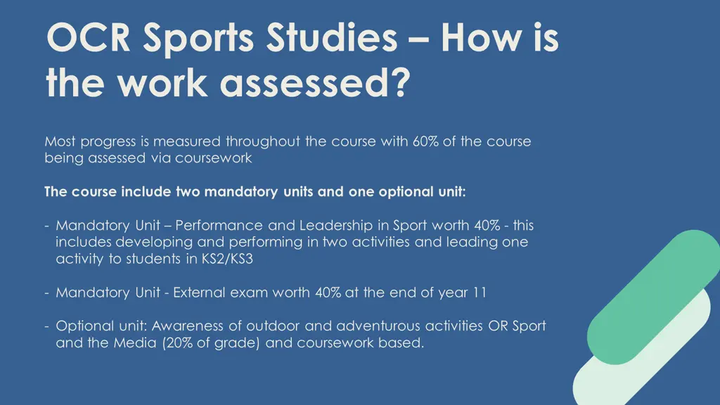 ocr sports studies how is the work assessed