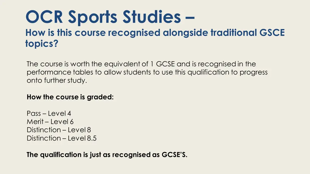 ocr sports studies how is this course recognised