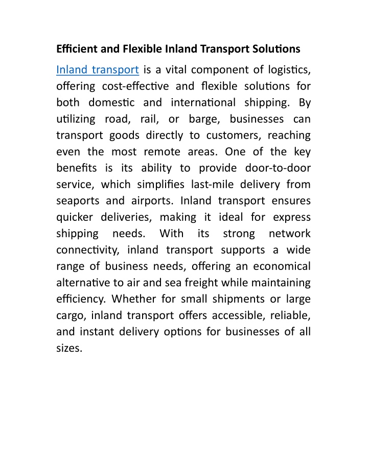 efficient and flexible inland transport solu ons