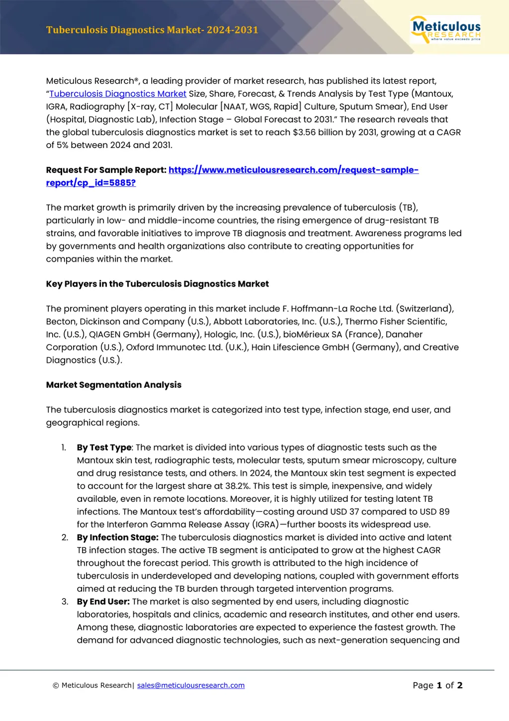 tuberculosis diagnostics market 2024 2031