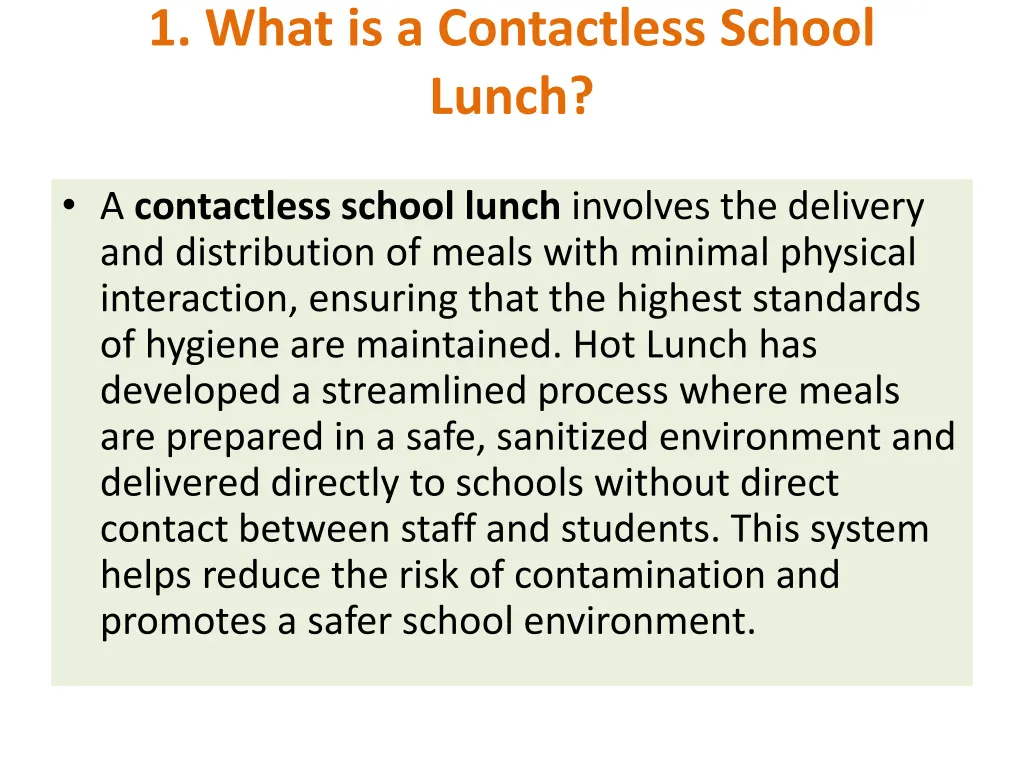 1 what is a contactless school lunch