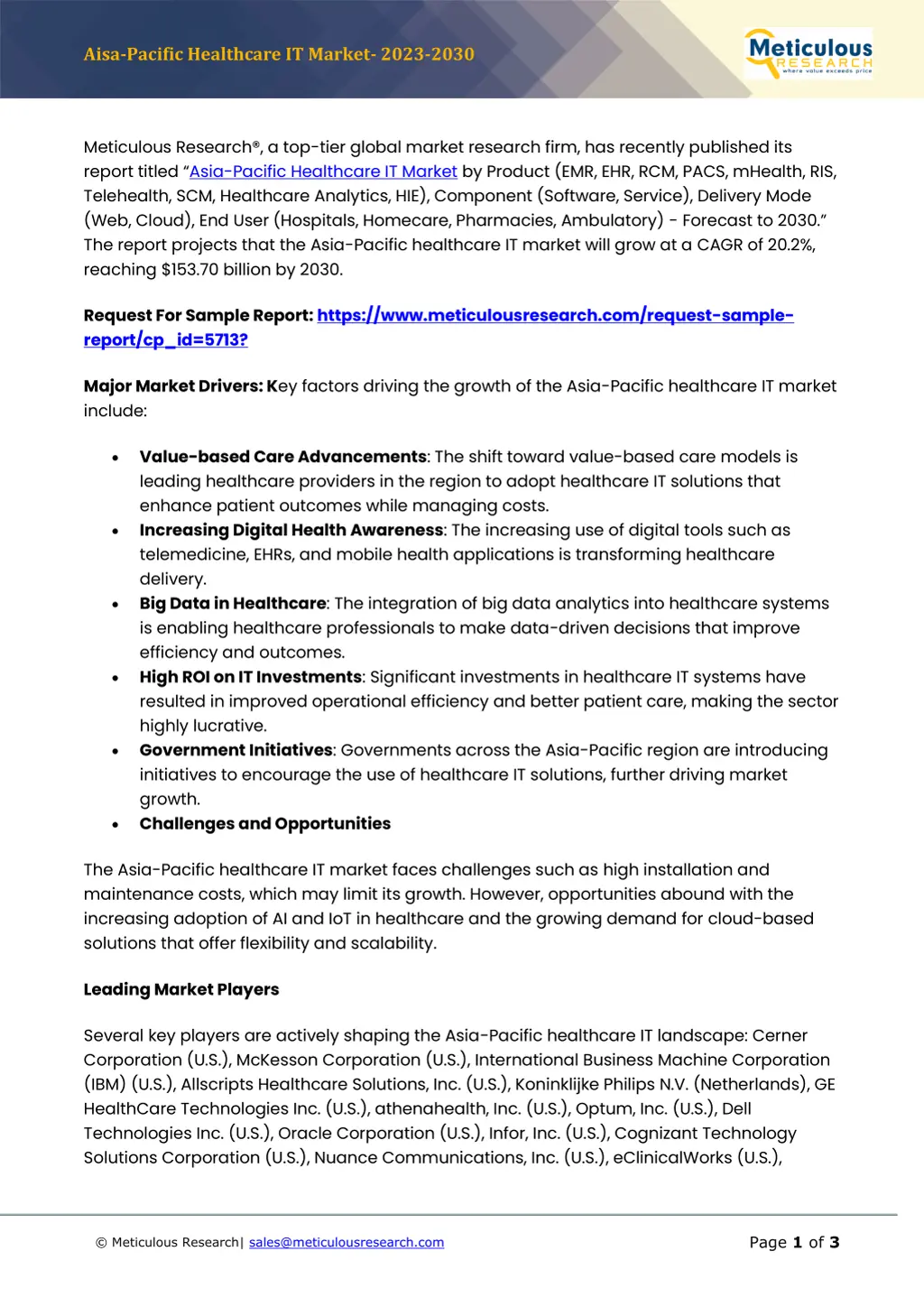 aisa pacific healthcare it market 2023 2030