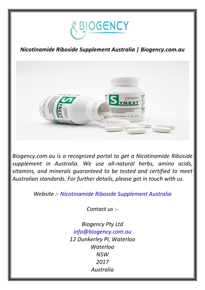 nicotinamide riboside supplement australia