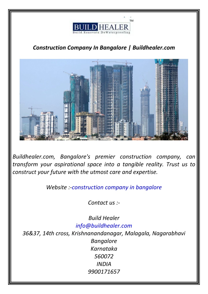 construction company in bangalore buildhealer com