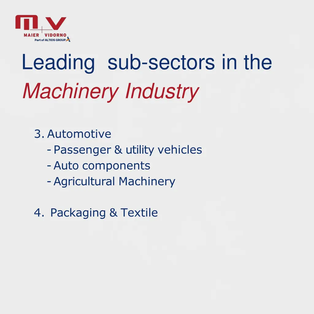 leading sub sectors in the machinery industry 1