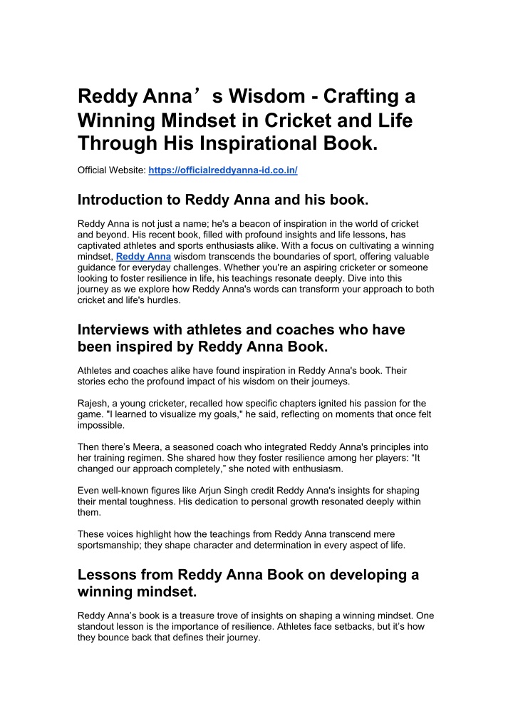 reddy anna winning mindset in cricket and life