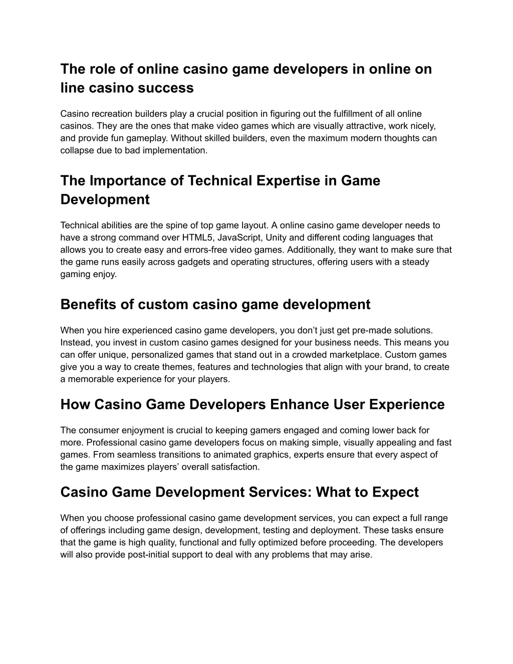 the role of online casino game developers