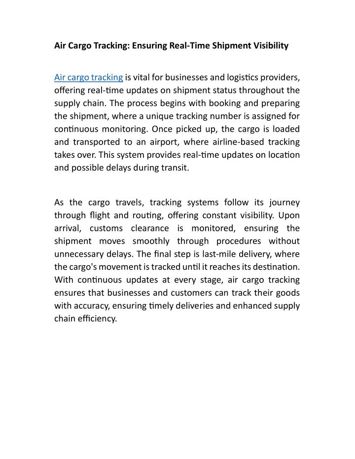 air cargo tracking ensuring real time shipment