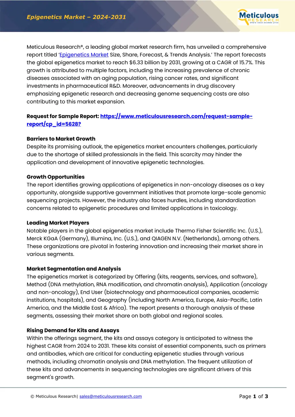 epigenetics market 2024 2031