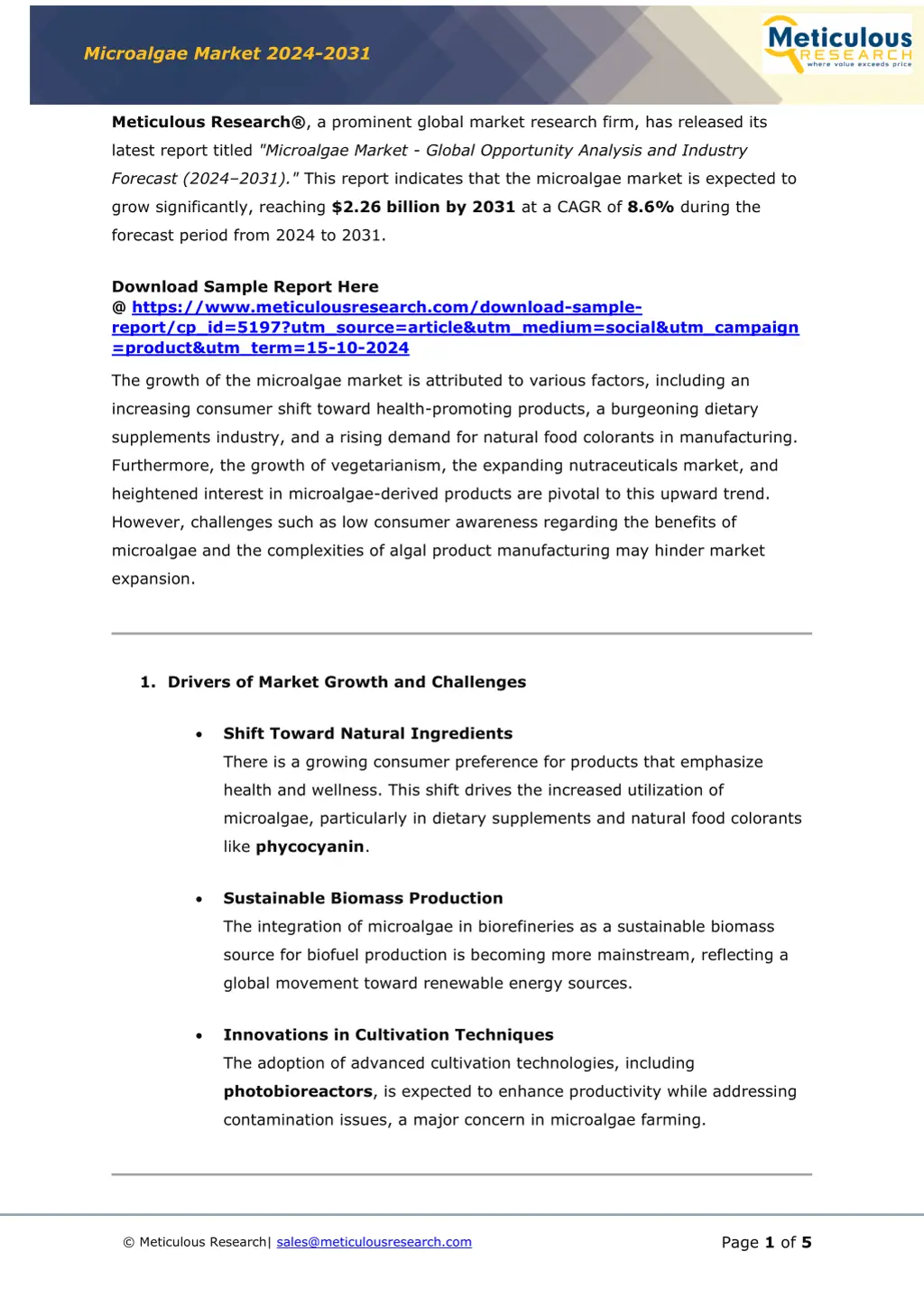 microalgae market 2024 2031