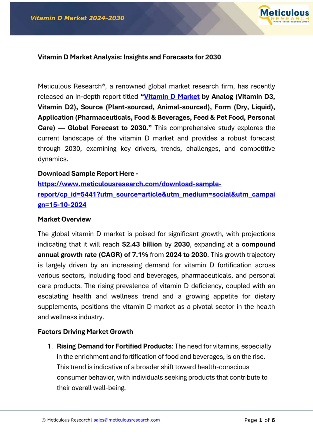 vitamin d market 2024 2030