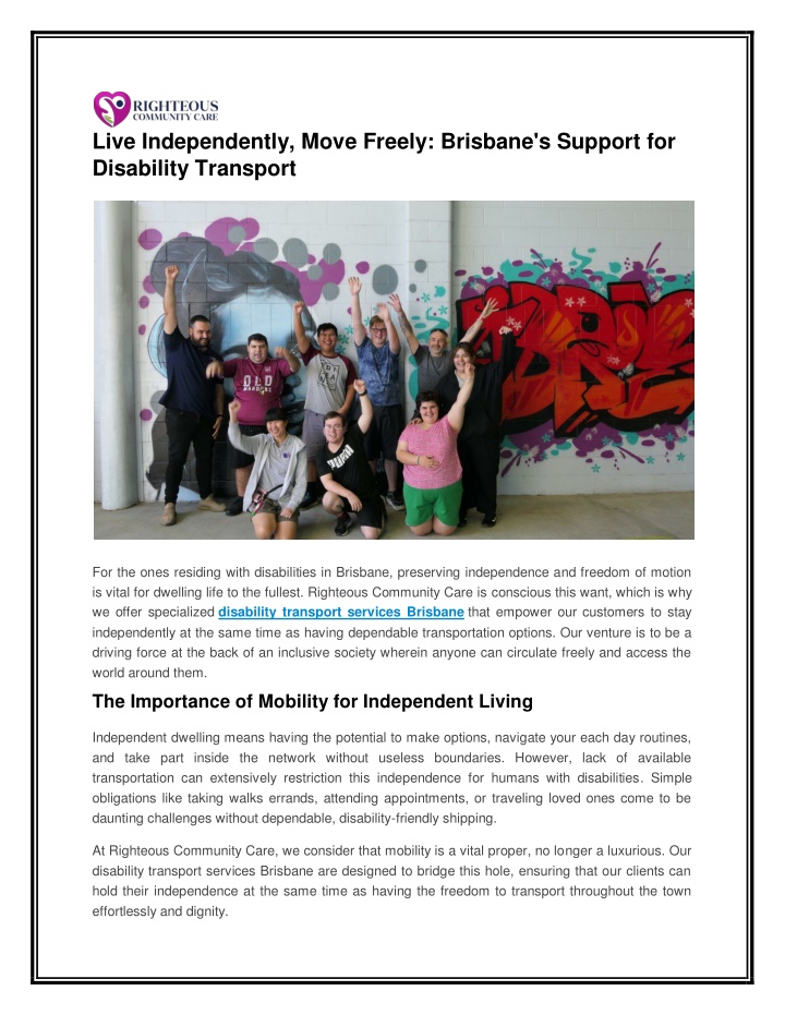 live independently move freely brisbane s support