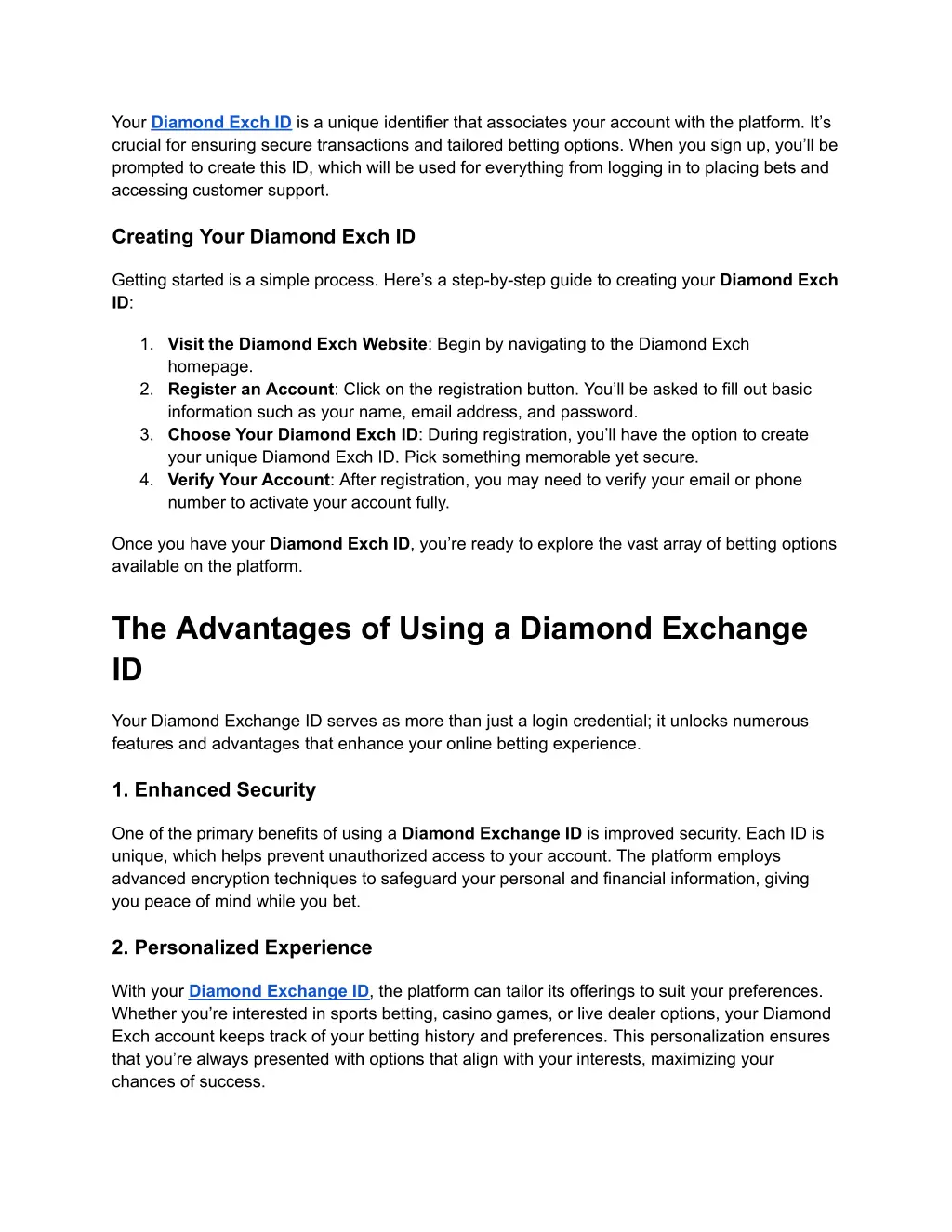 your diamond exch id is a unique identifier that