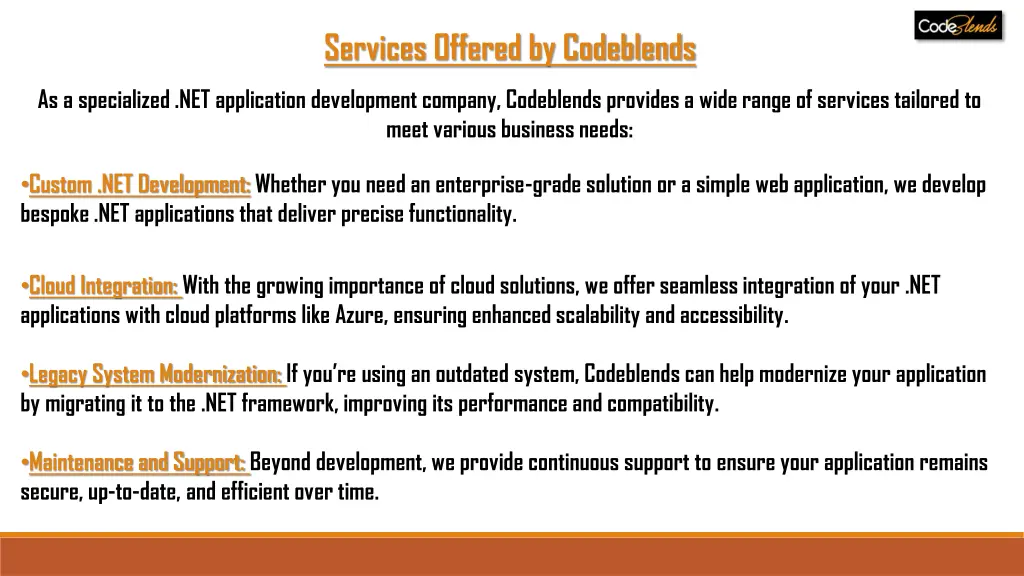 services offered by codeblends