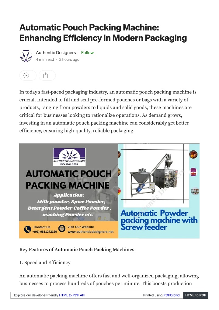 automatic pouch packing machine enhancing