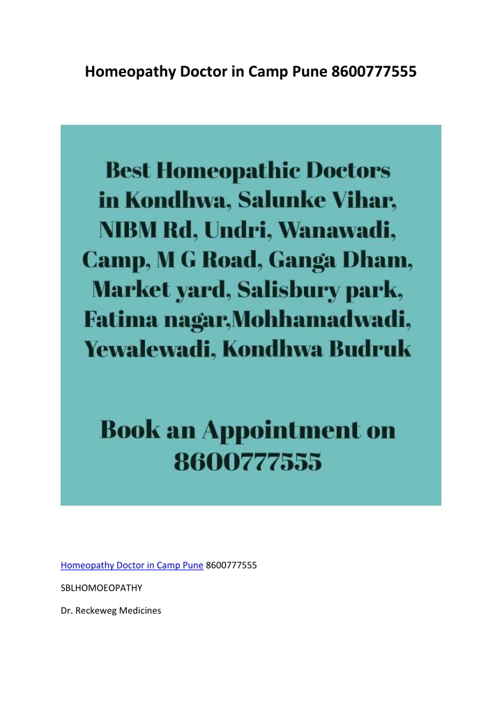 homeopathy doctor in camp pune 8600777555