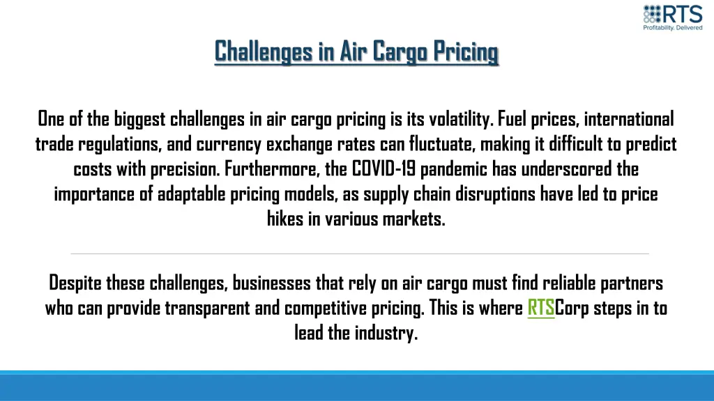 challenges in air cargo pricing