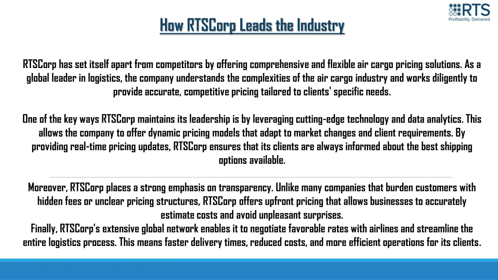 how rtscorp leads the industry