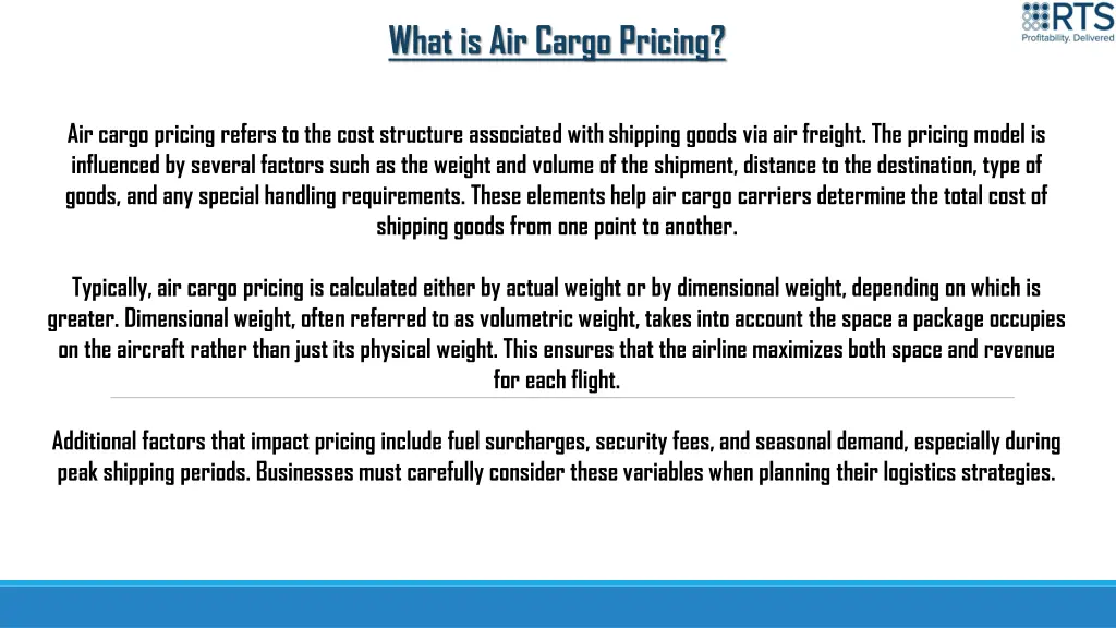 what is air cargo pricing