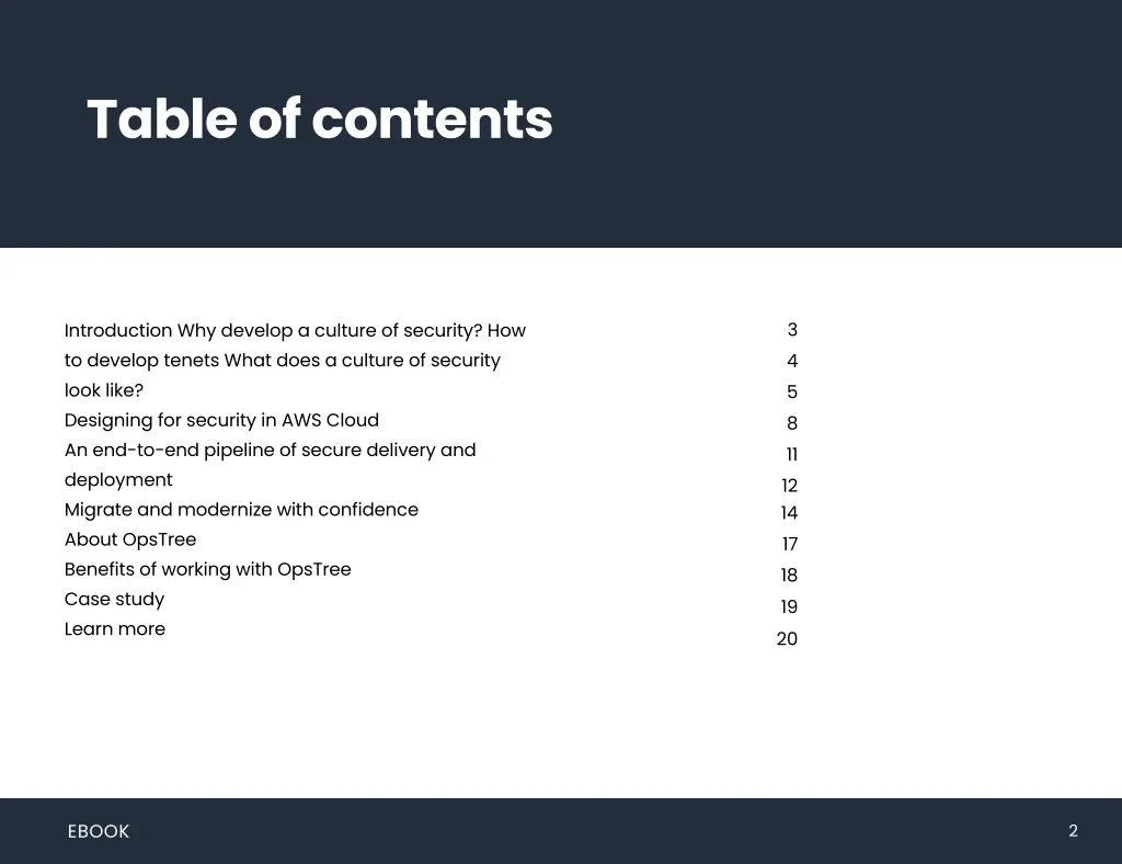 table of contents