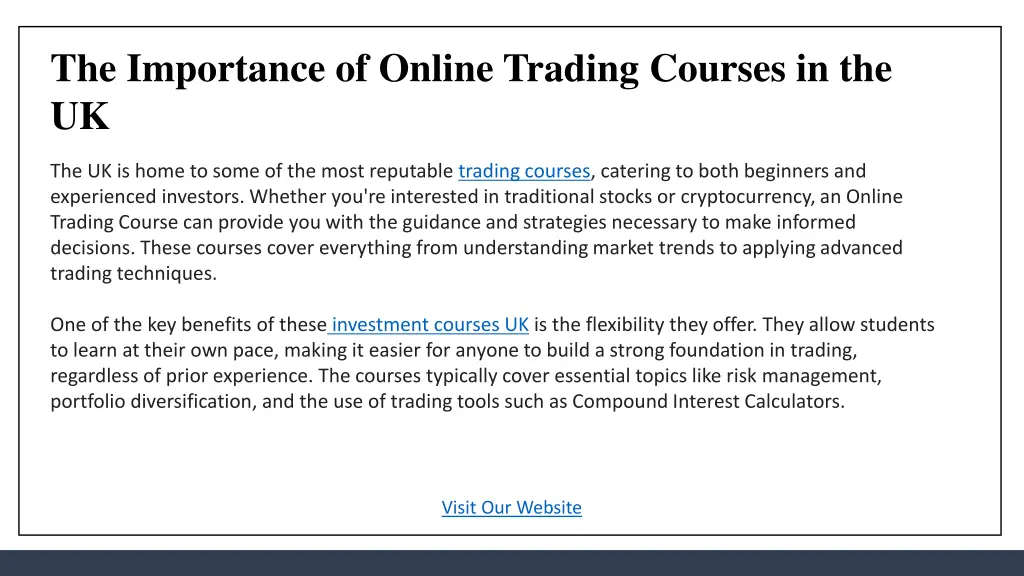 the importance of online trading courses in the uk