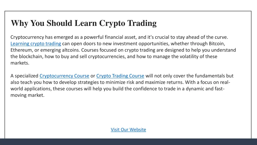 why you should learn crypto trading