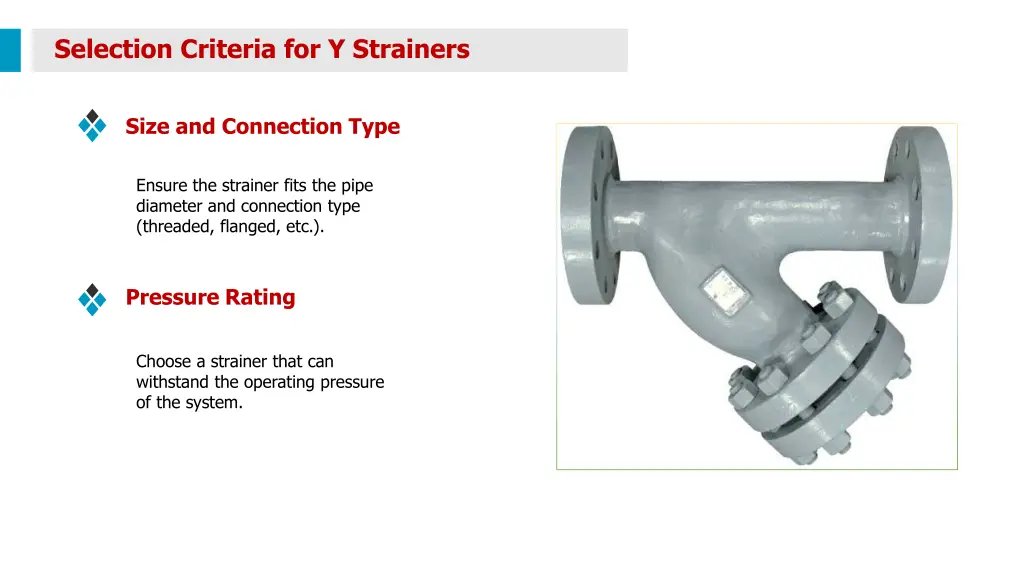 selection criteria for y strainers