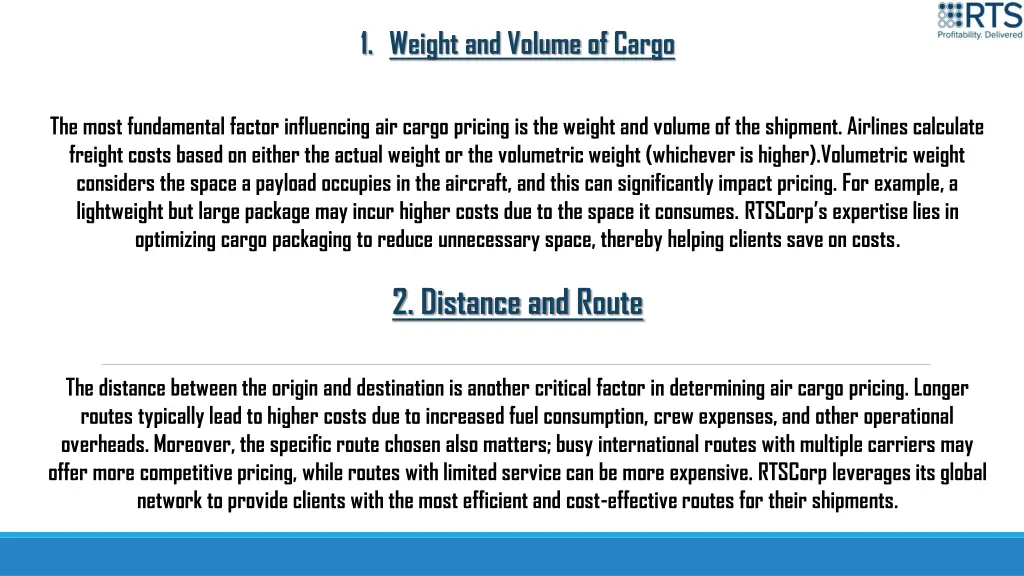 1 weight and volume of cargo