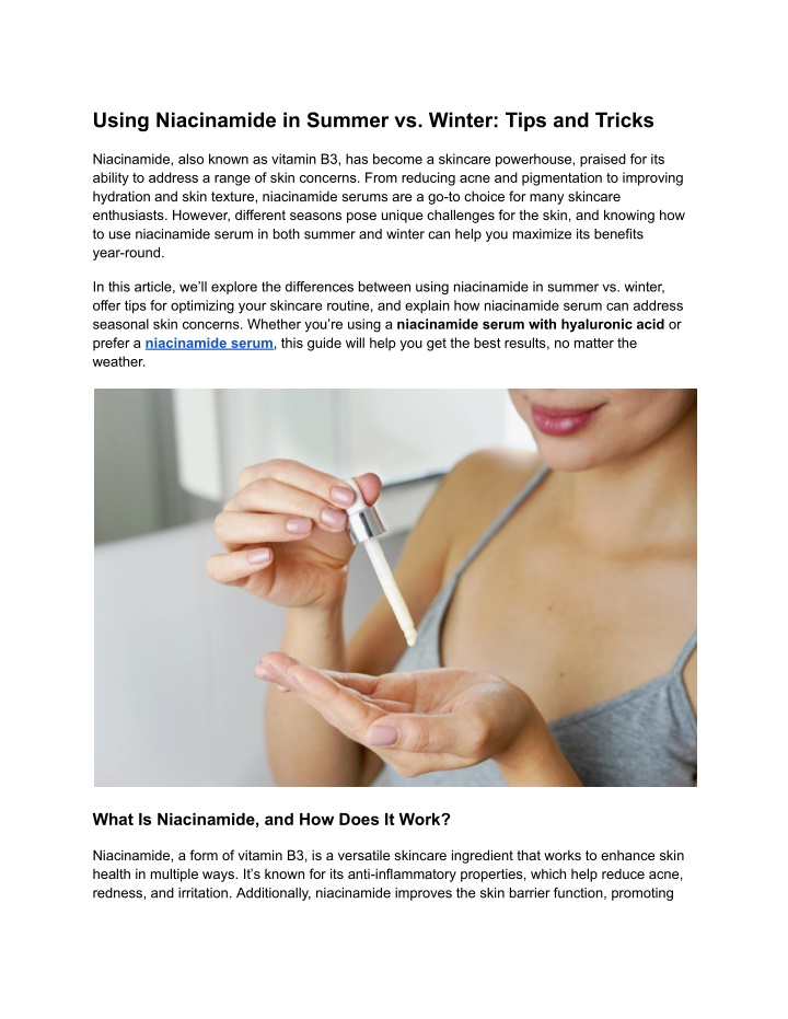 using niacinamide in summer vs winter tips