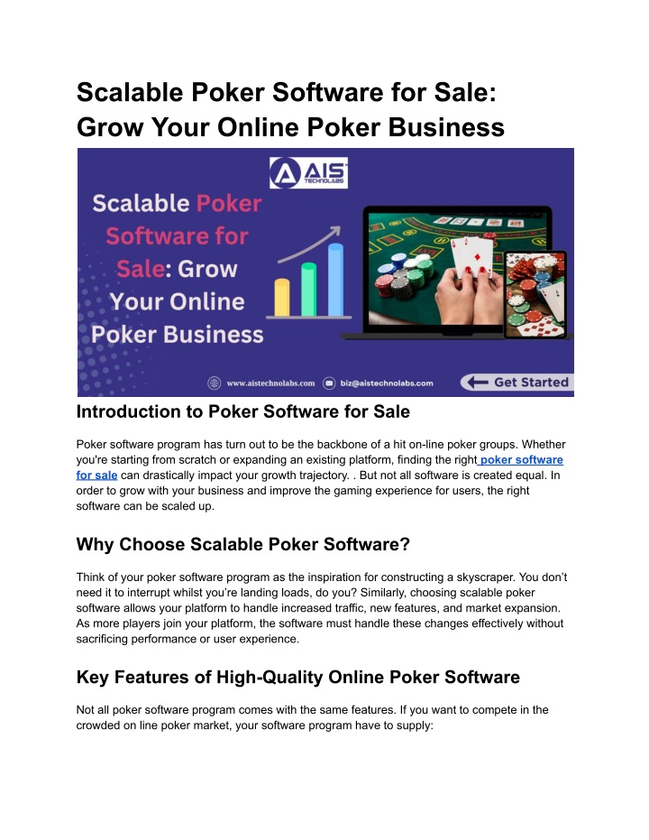 scalable poker software for sale grow your online