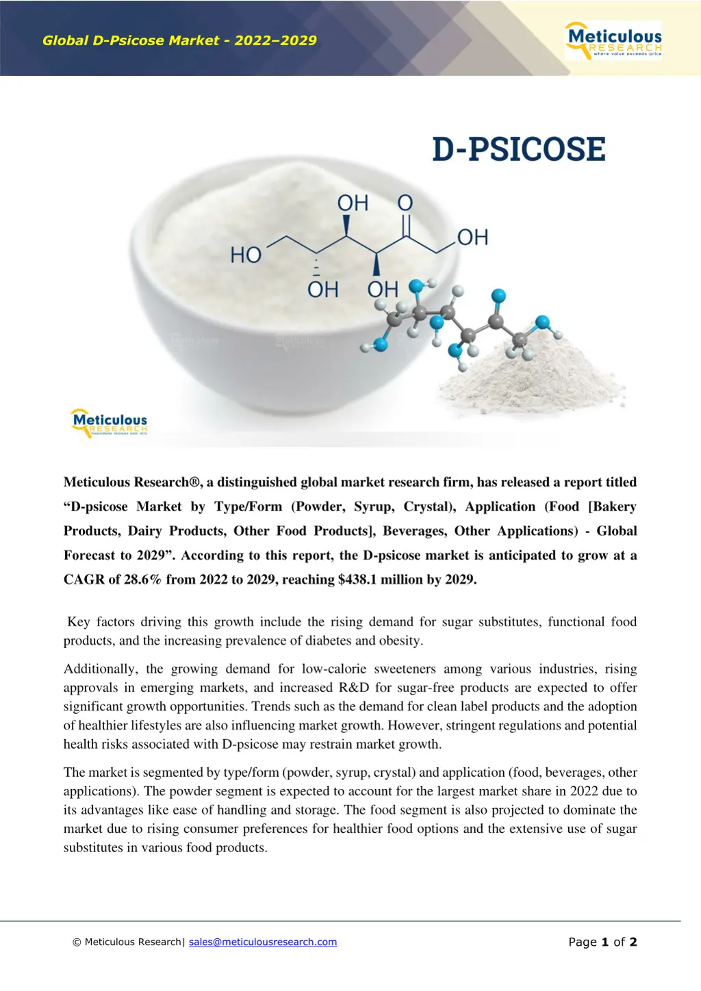 global d psicose market 2022 2029