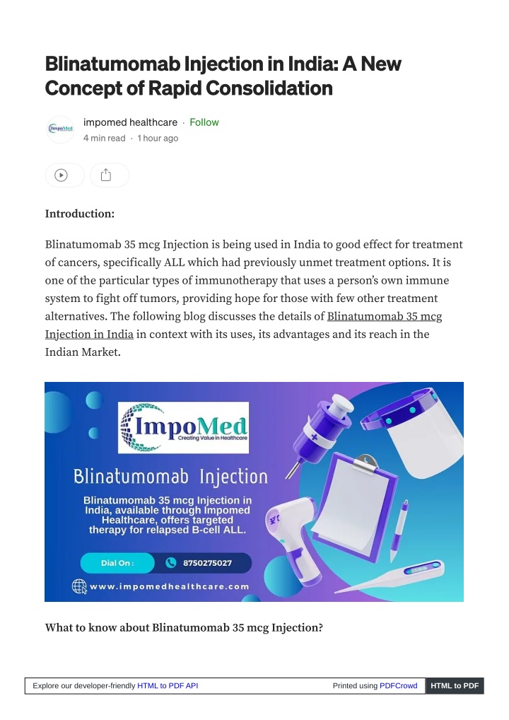 blinatumomab injection in india a new concept