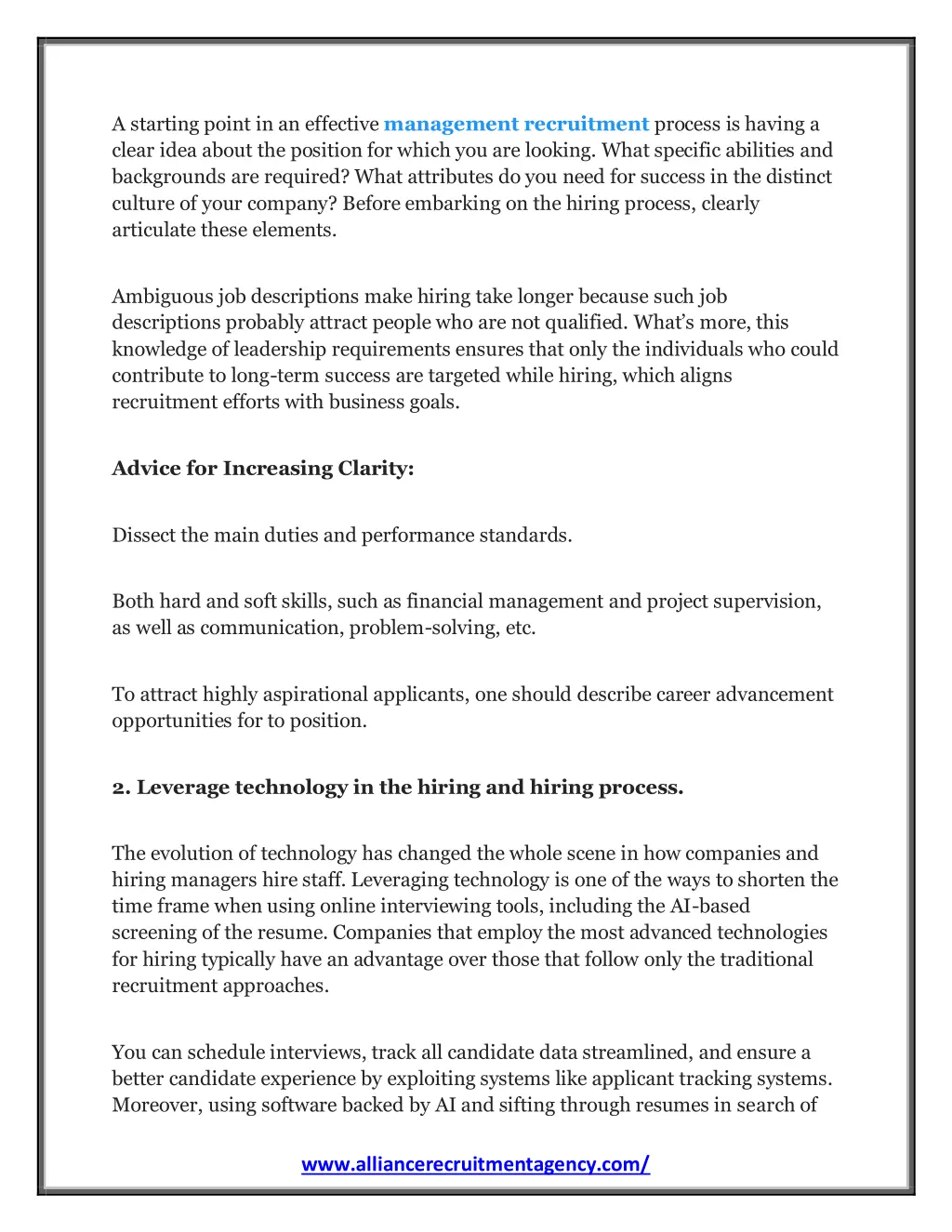 a starting point in an effective management