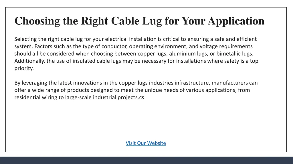 choosing the right cable lug for your application