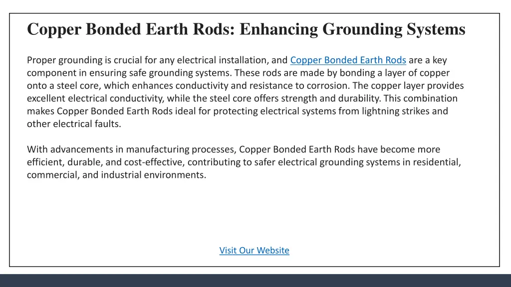 copper bonded earth rods enhancing grounding