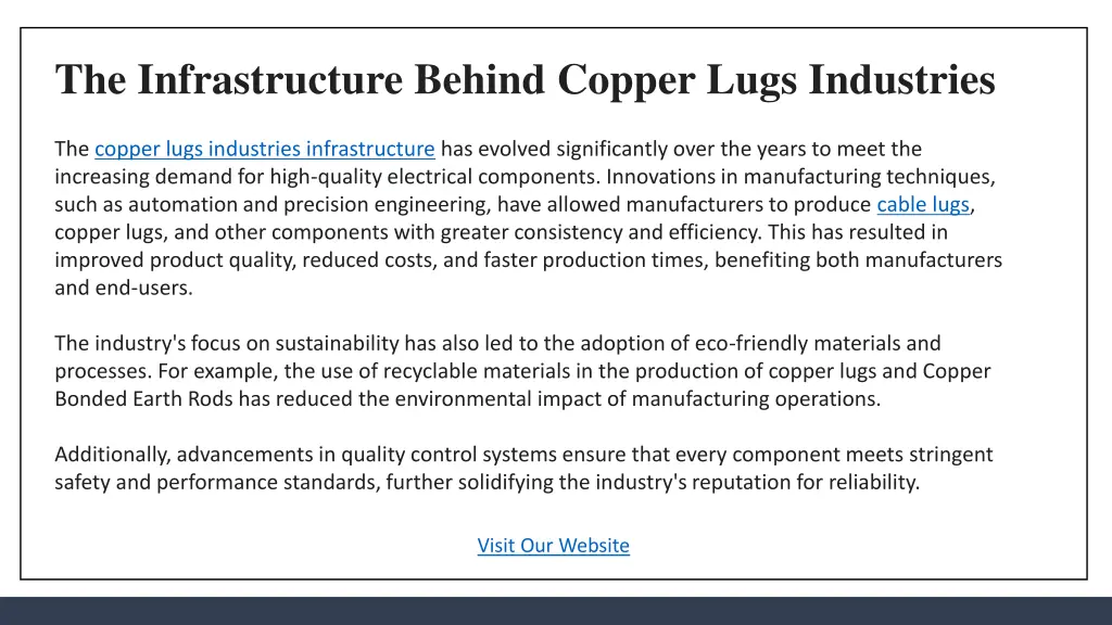 the infrastructure behind copper lugs industries