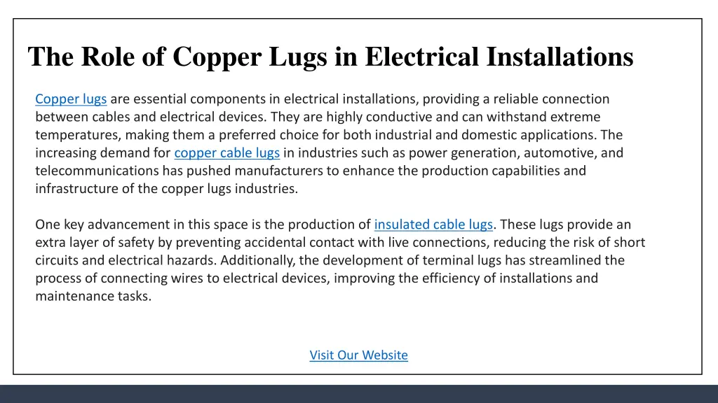 the role of copper lugs in electrical