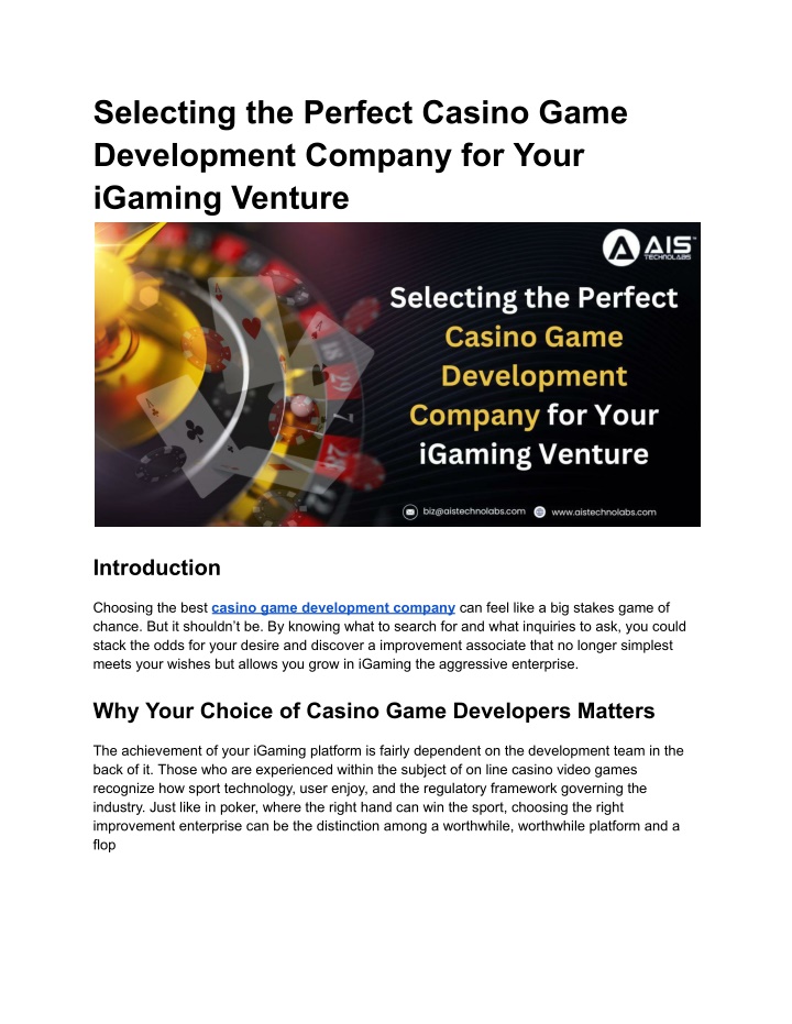 selecting the perfect casino game development