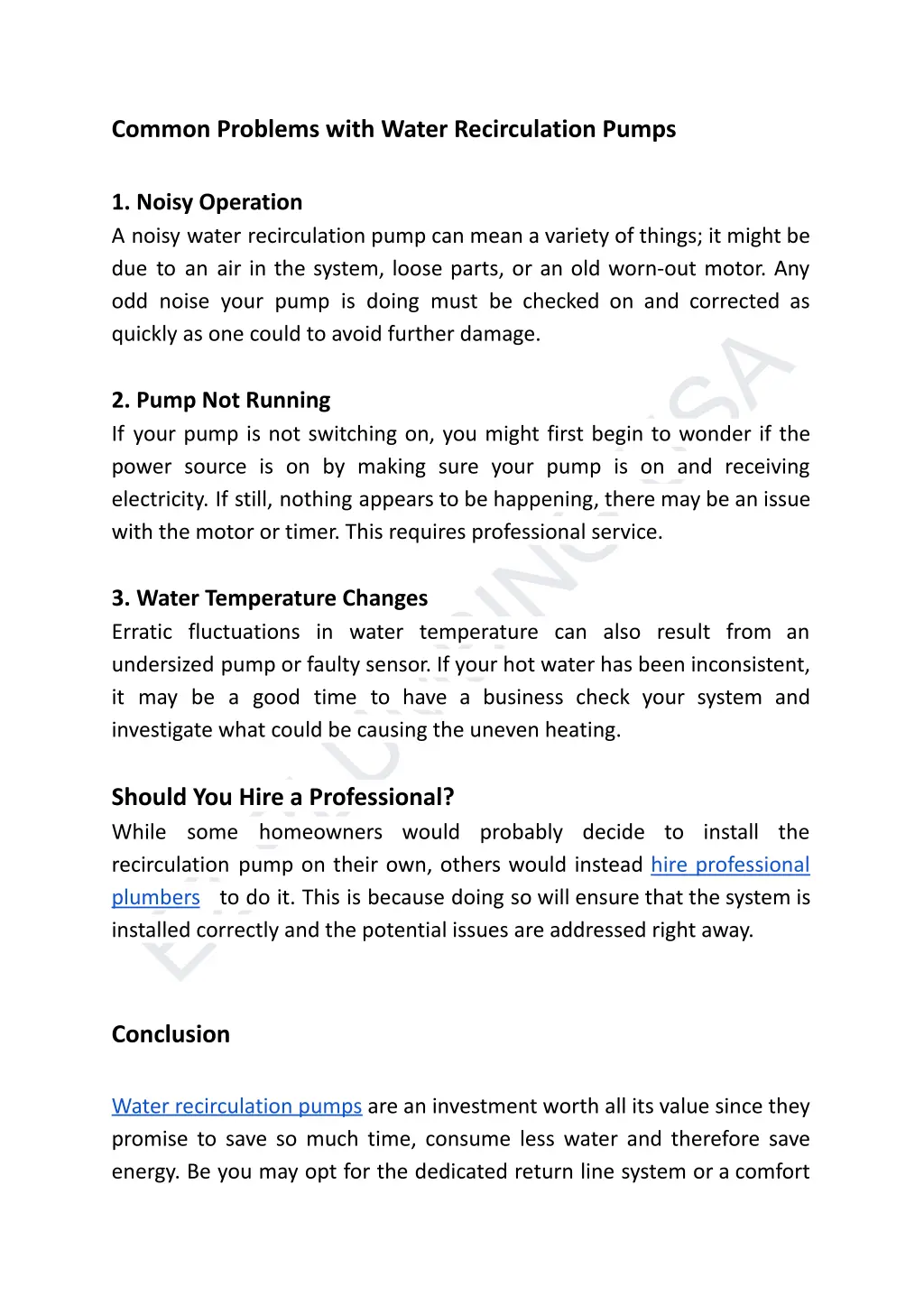 common problems with water recirculation pumps