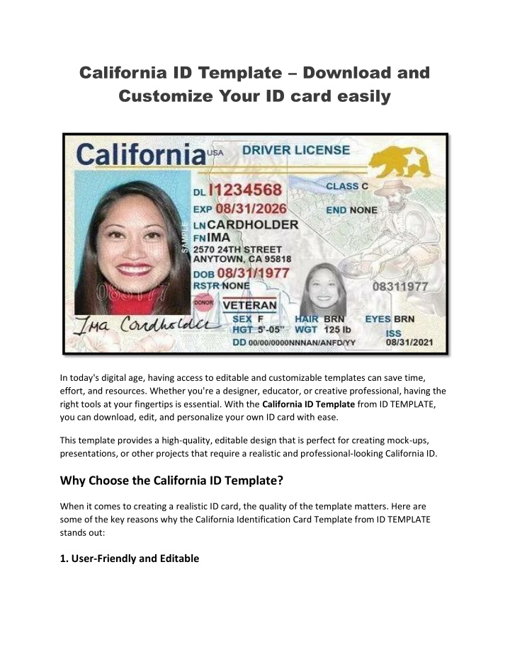 california id template download and customize