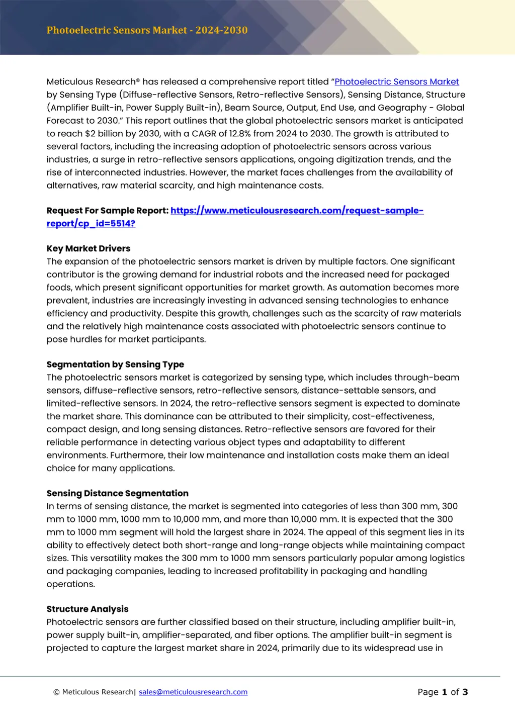 photoelectric sensors market 2024 2030