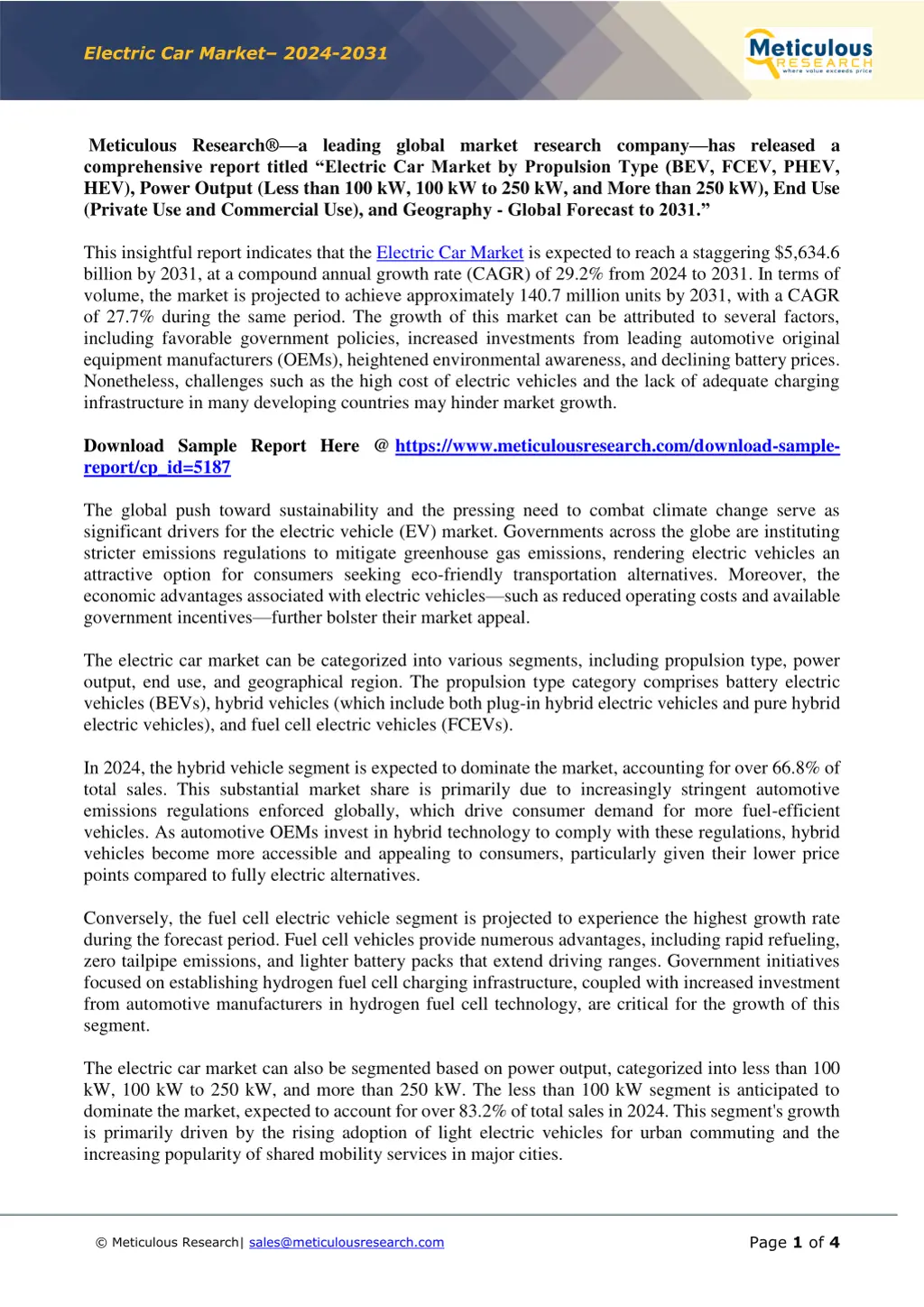 electric car market 2024 2031